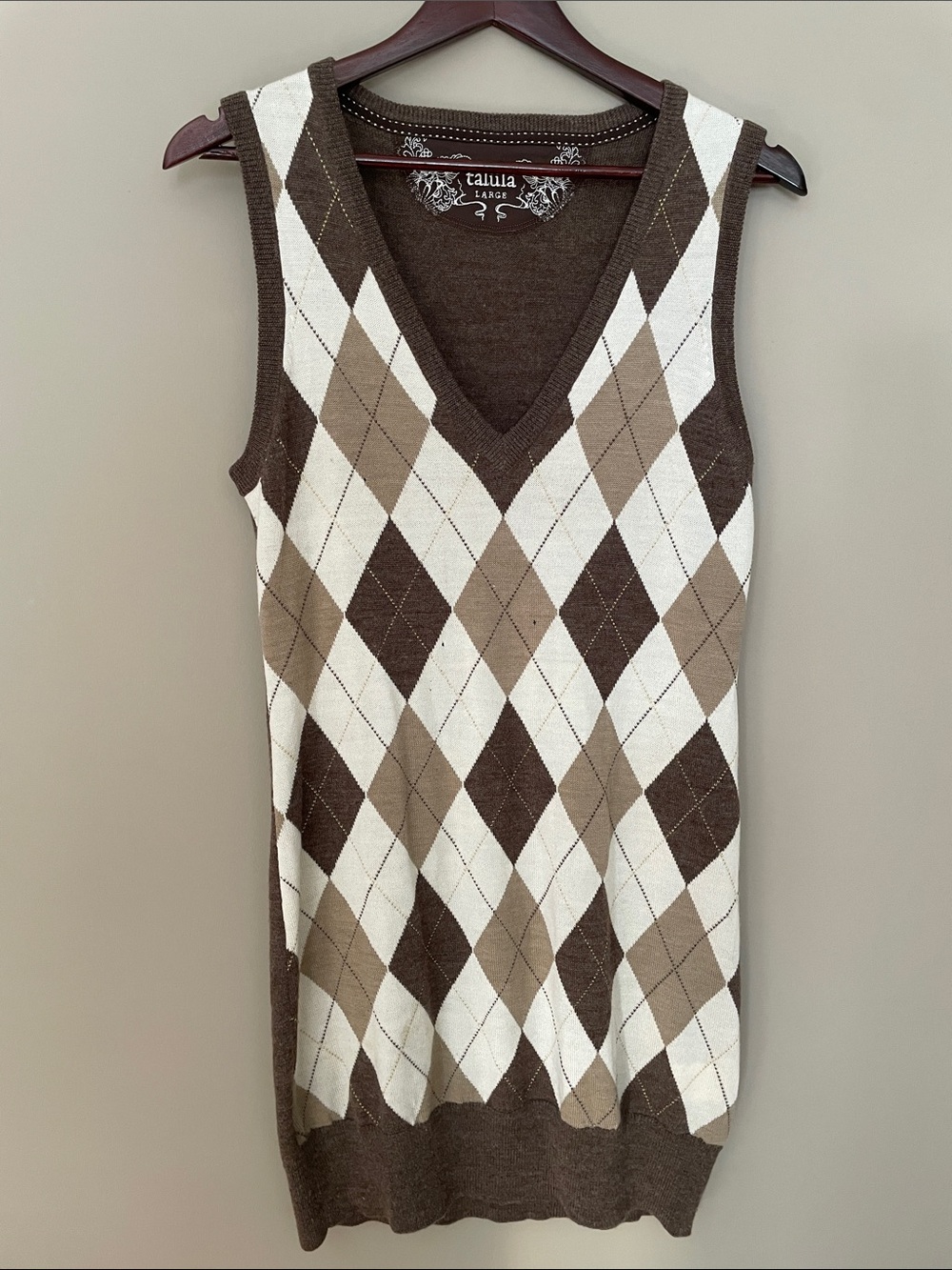 Aritzia Talula Brown Knit Argyle Sweater Vest Dress